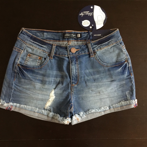 Distressed Jean Shorts, Light Blue, Denim Shorts - Picture 2 of 4